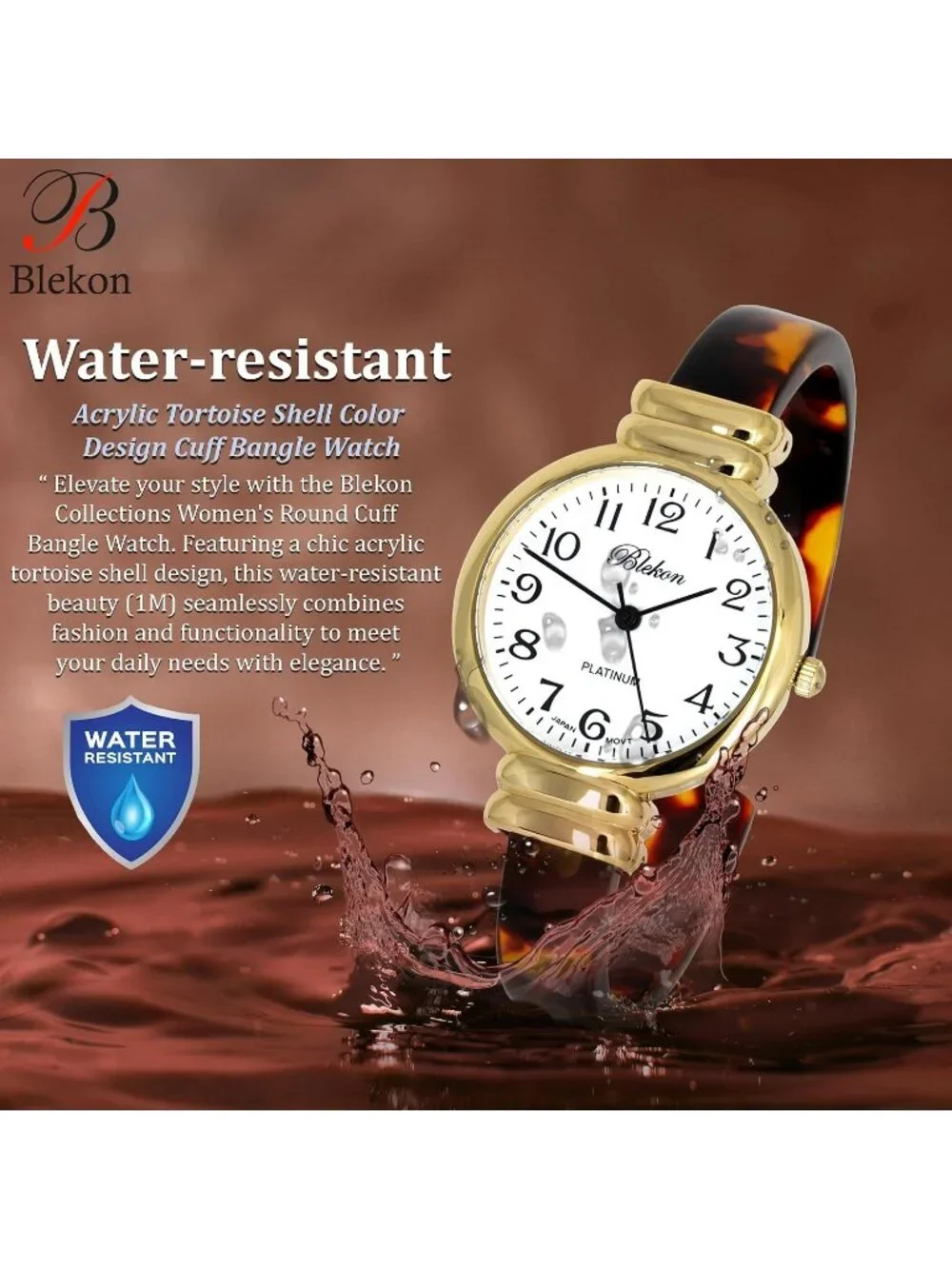 Women's Gold/Round Comfortable Shell Color Design Cuff Bangle Stylish Watch